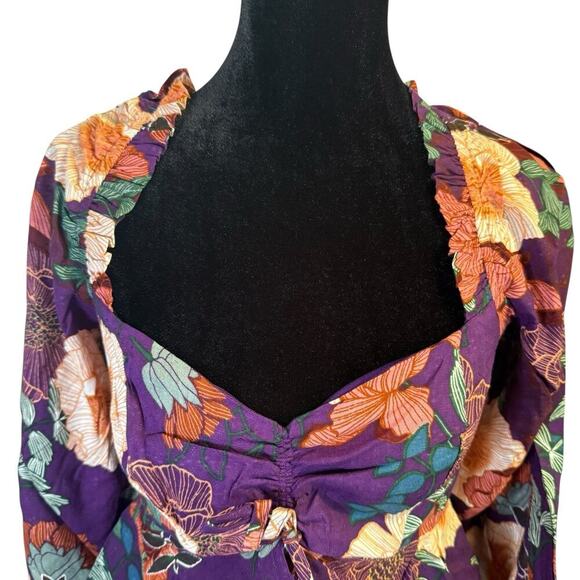 Land of the Free Floral Boho Long Sleeve Smocked Back Top XS Purple Ivory NWT - Picture 3 of 7